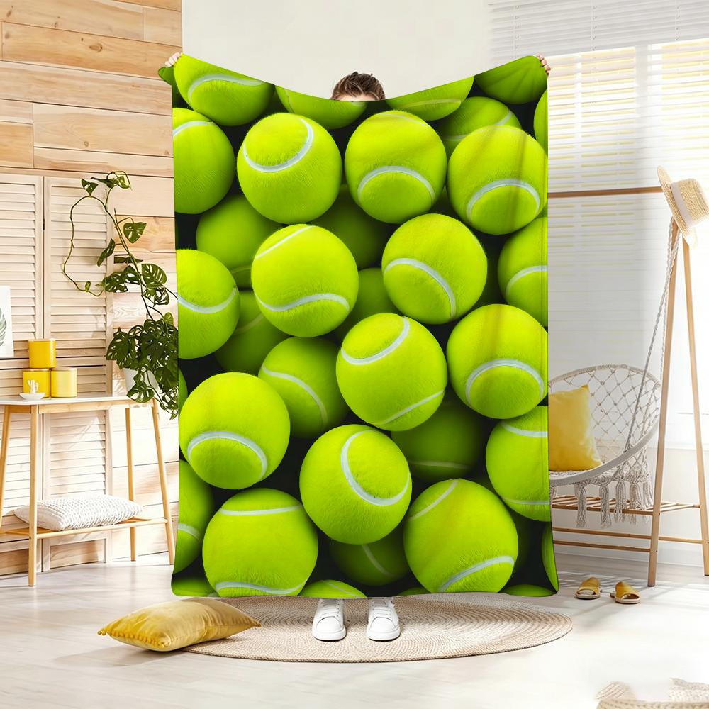Macaron Pastel Tennis balls Throw Lightweight 240g Flannel Blanket Soft Skin-friendly for Summer Cooling