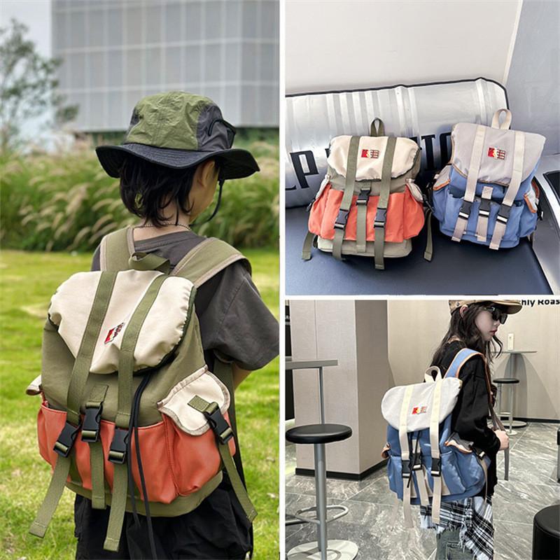 Fashionable Color-block Canvas Backpack For Kids Breathable Large Capacity