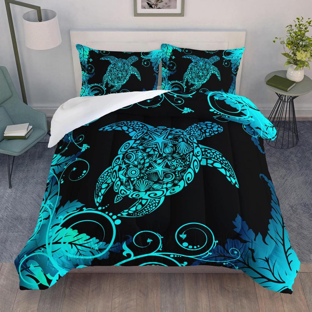 Sea Turtle Duvet Cover Full Size,Ocean Bedding Set for Kids Teens,Beach Comforter Cover,1 2 Pillowcases 3 Piece for Teens Boys