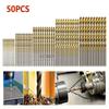 50pcs Straight Shank Twist Drill Bit Set Titanium Coated High Speed Steel Wood Plastic Aluminium Cutter Woodworking Tool