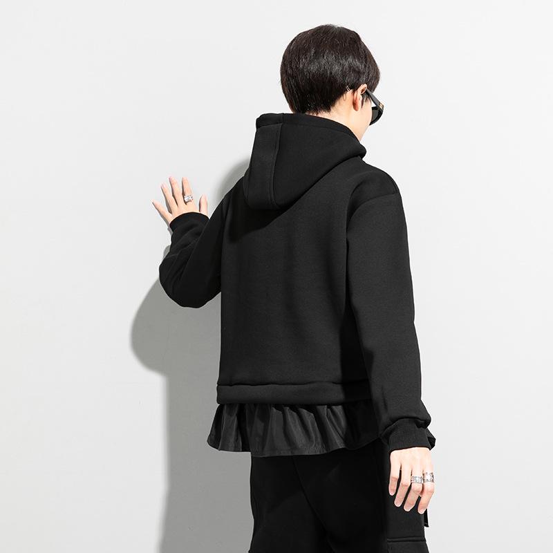 Custom Dark Style Women's Two-Piece Look Hooded Sweatshirt with Waist-Cinched Patchwork - Trendy European & American Design