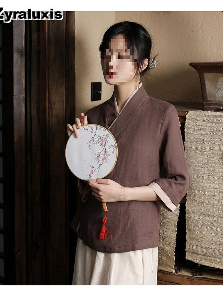 Tea Ceremony Dress Hanfu Style Women's Clothing Zen Shirt Chinese Traditional Jacket Tang Suit Tea Costume Summer