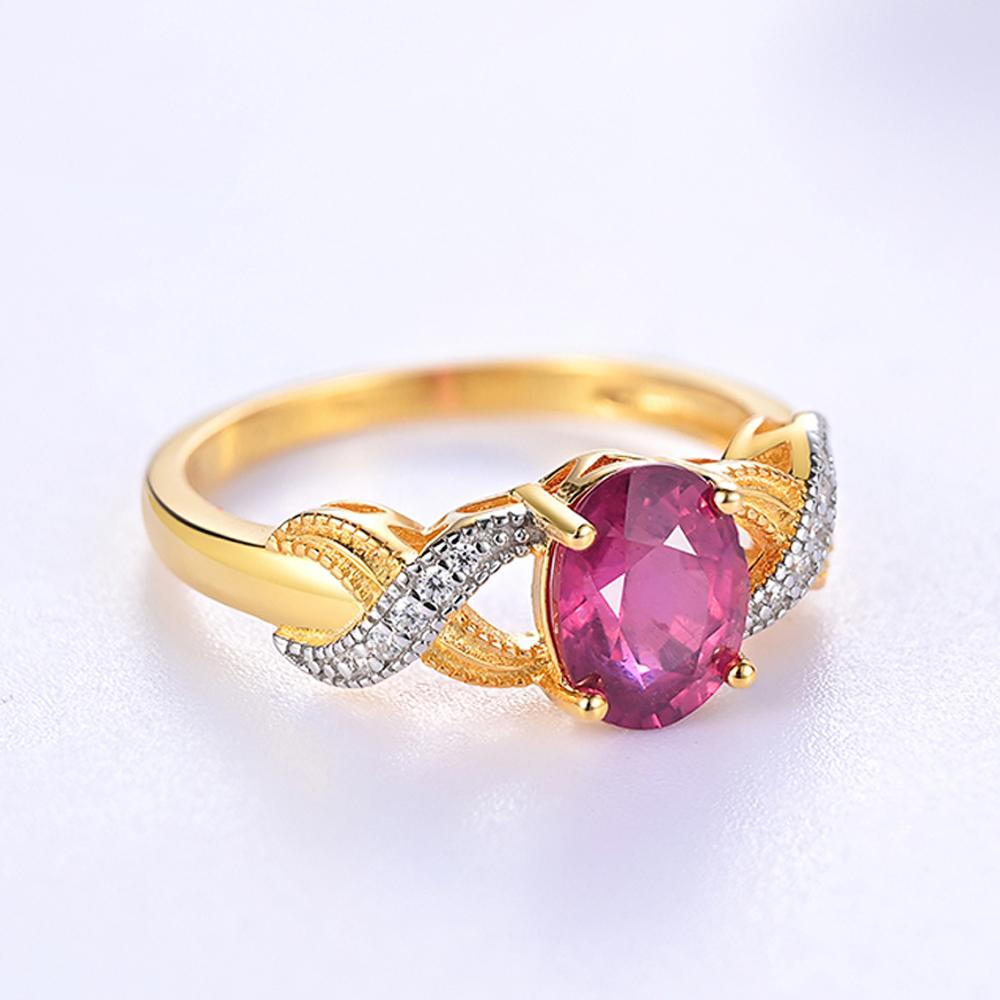 Solitare silver ring with natural filled ruby oval 6*8mm 2ct gemstones fine jewelry for women classic design