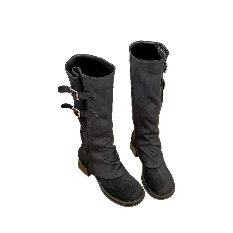 Retro round head versatile trousers boots thick sole thick heel high heel high tube stacking boots two wear short boots removable boots