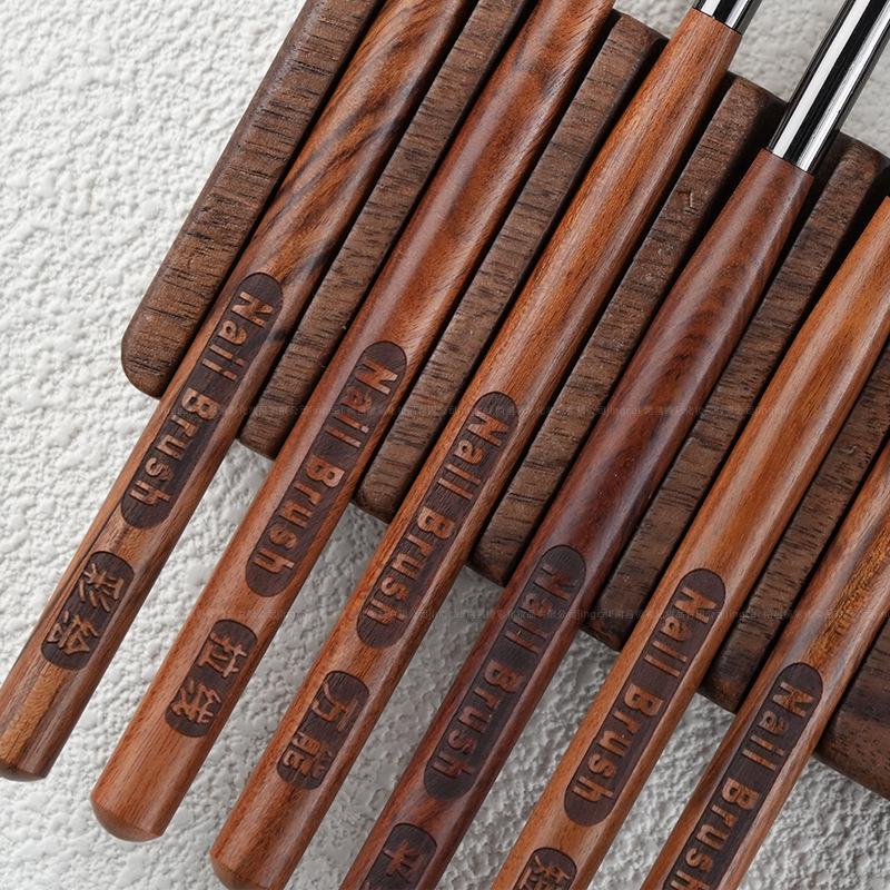 Sandalwood Nail Art Brush Set - Imitation Squirrel Hair with Pen Holder for Liner and Gel Painting