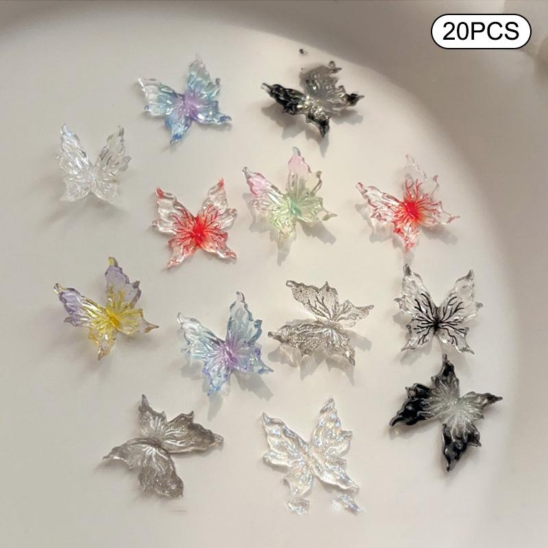 

20 шт. Аксессуар для ногтей «Бабочка», меняющий цвет при низких температурах, 3D, градиентный цвет, бабочка, накладные ногти, декор из смолы, сверло