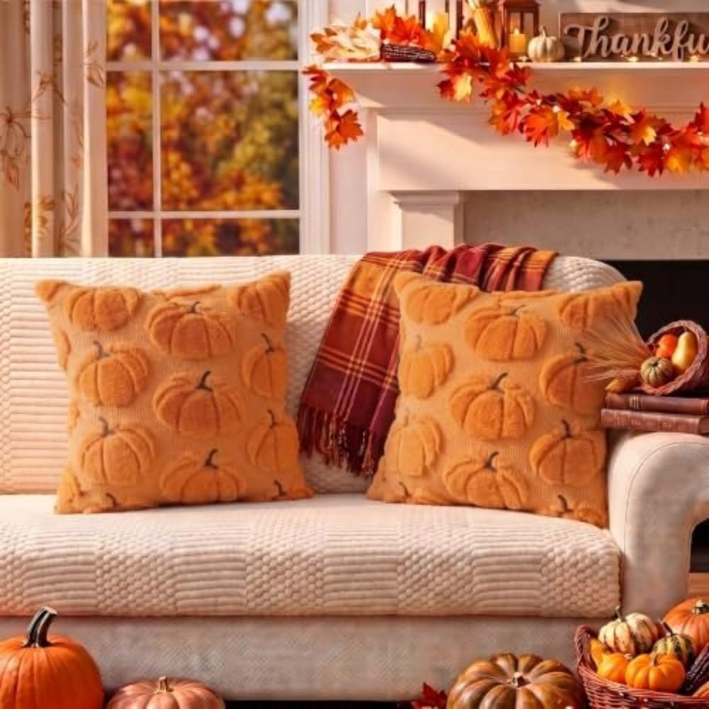 Zipper Closure Pillow Protectors Pumpkin Pattern Halloween Pillowcase Sofa Decor