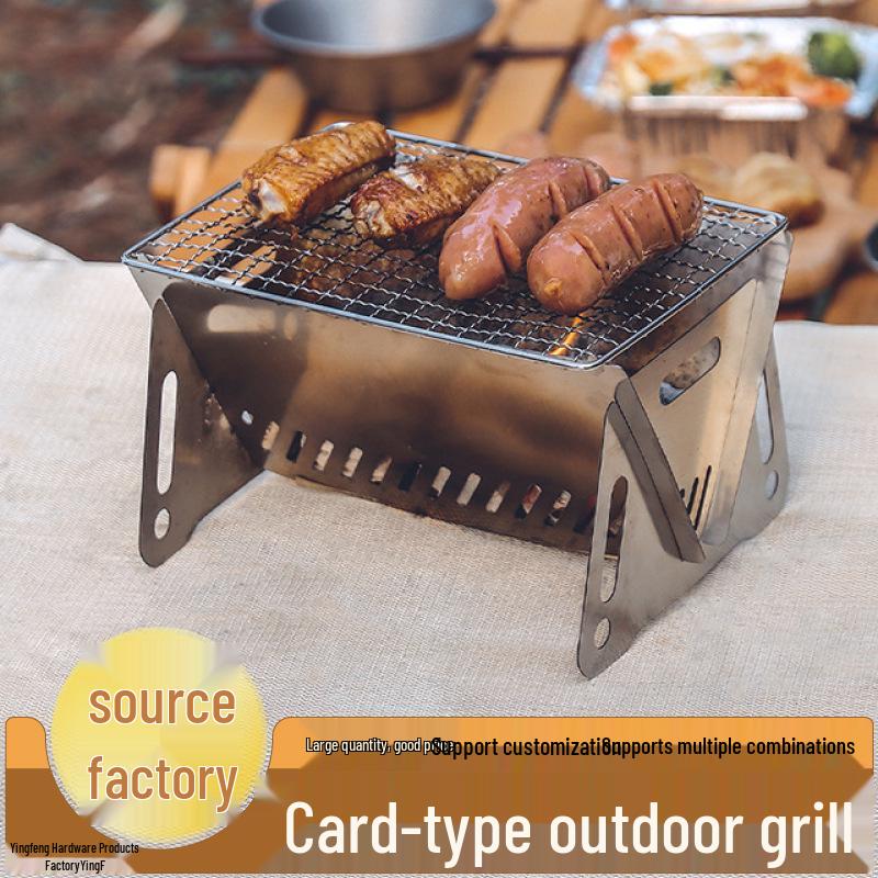 Portable Folding Stainless Steel BBQ Grill - Mini Charcoal Stove for Outdoor Camping