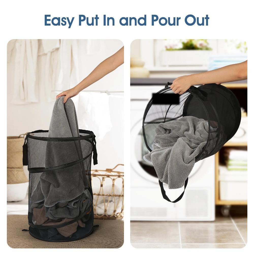 Collapsible Mesh Laundry Basket Collapsible Dirty Clothes Basket Black 75 Liters