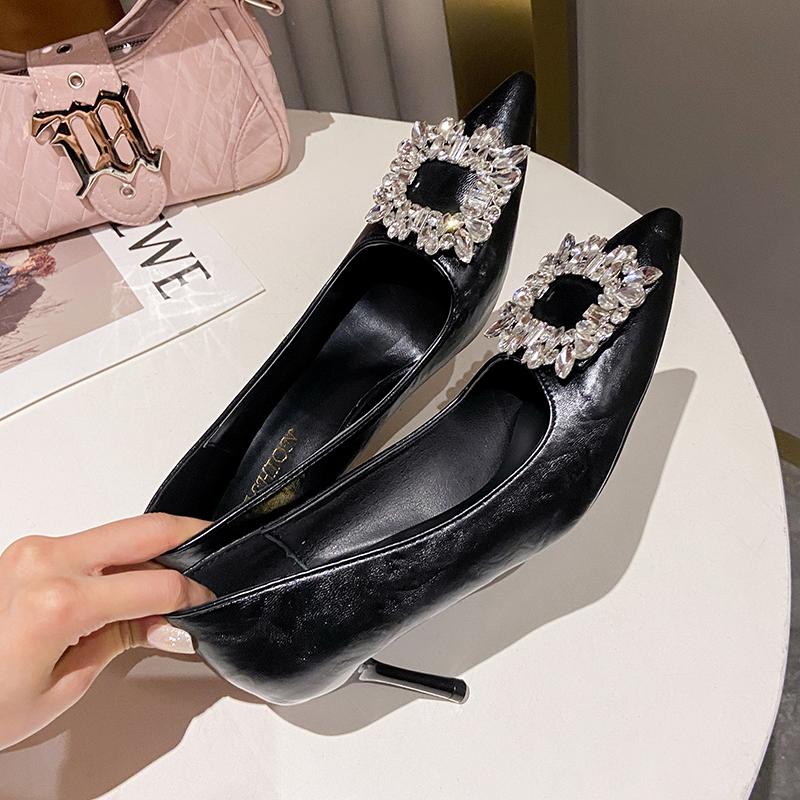 Fashion Aphixta Crystal Buckle High Heels 8cm Stiletto Heels Pumps Black Suede Sexy Women Shoes Pointed Toe Party Pumps Super Big Size45