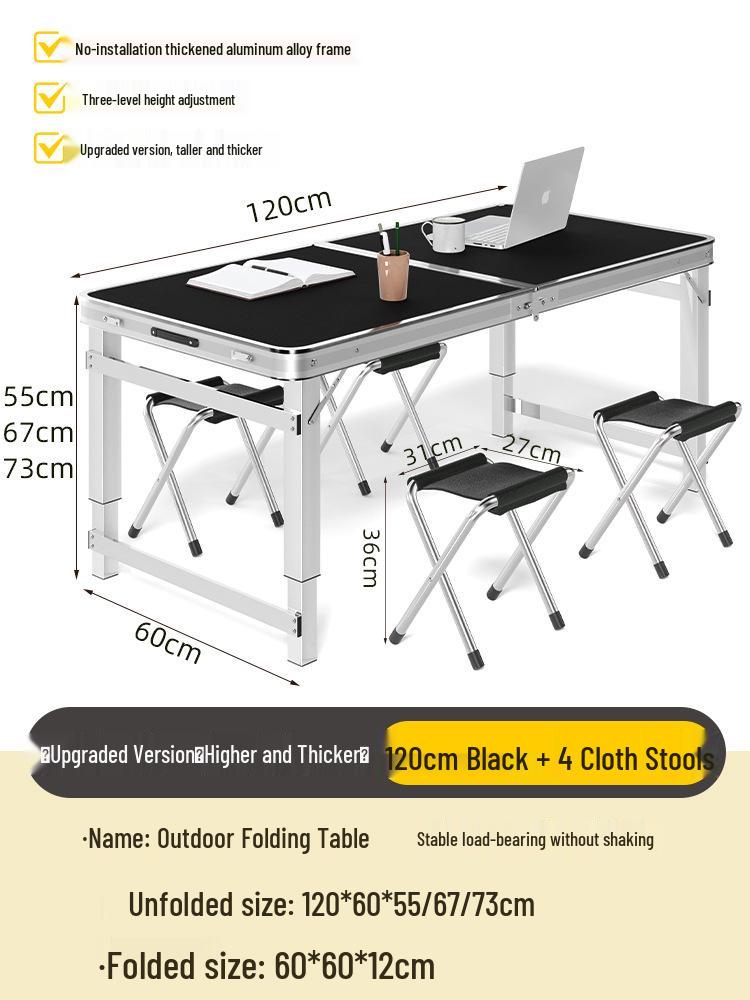 Adjustable Height Aluminum Folding Picnic Table & Chairs Set for Outdoor Camping & BBQ