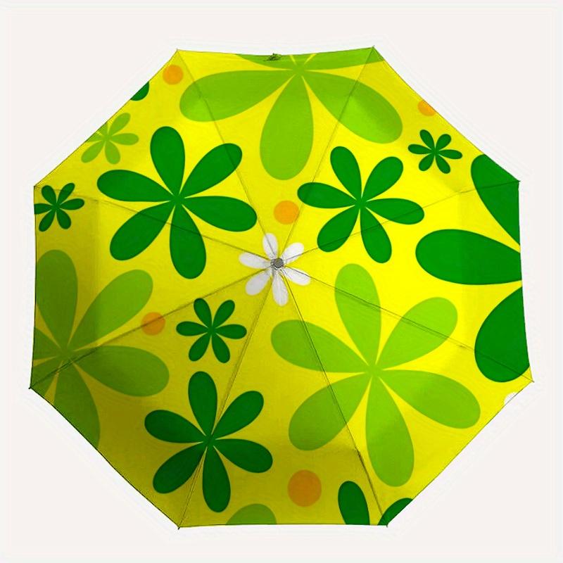 

1pc Flower Pattern Automatic Folding Umbrella - 8-Rib Iron Frame, Windproof, Portable Sunshade with Plastic Handle for Travel & Outdoor Acti