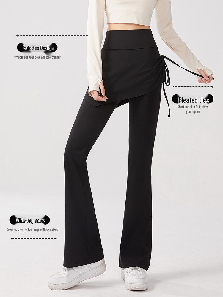 2026 Women's Plus Size High-Waisted Micro-Flare Yoga Pants – Fake Two-Piece Sports Fitness Base Layer for Chubby Girls.
