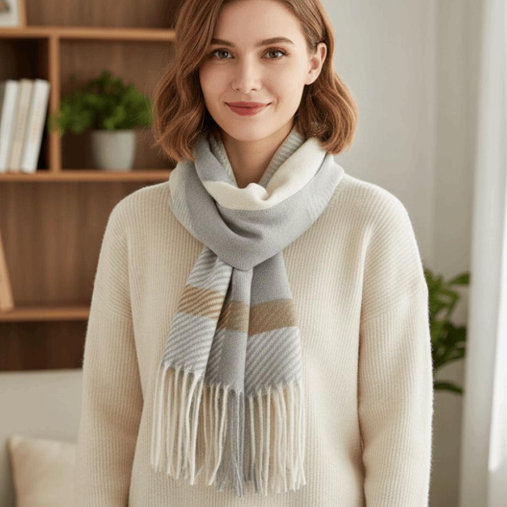 Korean Style Women's Cashmere Scarf Thickened Winter Neck Warmer Checkered Scarf  Autumn Winter