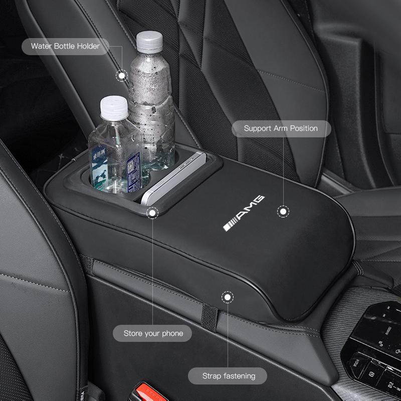 Car Armrest Box Cushion Leather Soft Pad With Cup Holder For Mercedes Benz AMG W205 W203 W204 W211 W212 W213 W206 W210 W124 W246