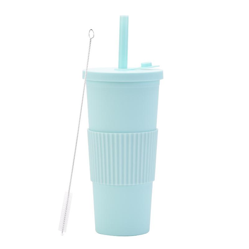 2025 Large Capacity Double Layer Plastic Cup Large Hole Straw Pearl Boba Milk Tea Cup Portable Outdoor Straw Cup