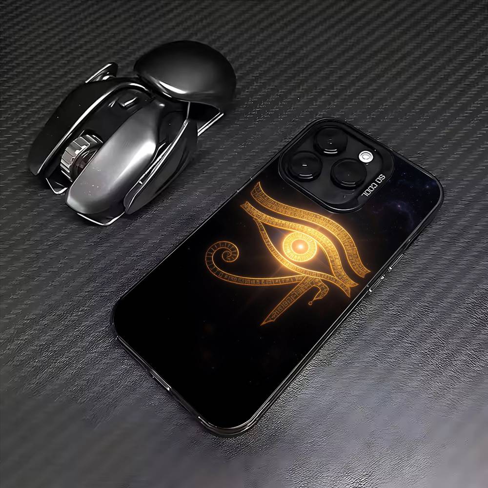 Egyptian Eye Of Horus Phone Case For iPhone17,16,15,14,13,12,11 Plus,Pro Max Colored Silver Plated Inside Cover