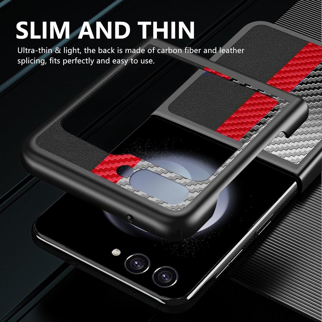 for Samsung Galaxy Z Flip 6 Case, Silky Touch Back Carbon Fiber Leather Cover for Samsung Flip 6, Ultra-Thin Shockproof Scratch-Resistant Protective