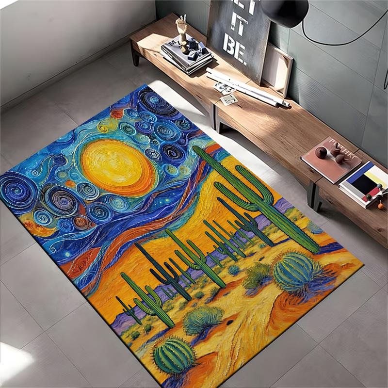 Van Gogh Starry Night Desert Style Cactus Modern Art Carpet Rug Suitable for Use As an Anti-slip for Living Room Bedroom Sofas