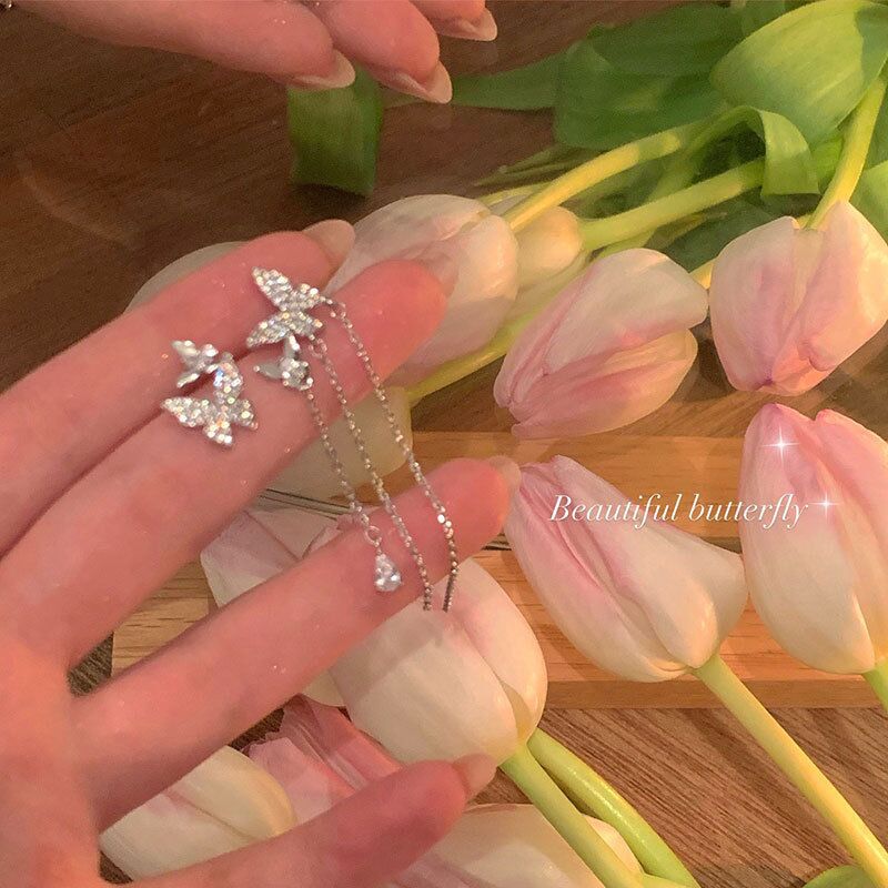 Light luxury niche design long fringed earrings female super fairy ins butterfly earrings fashion temperament cold wind