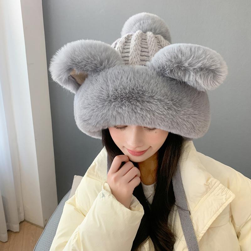 Cute Cat Ears for Women In Winter Lei Feng Hat Plush Fox Ears Plush Hat  Thickened Warm Winter Ear Protection Hat