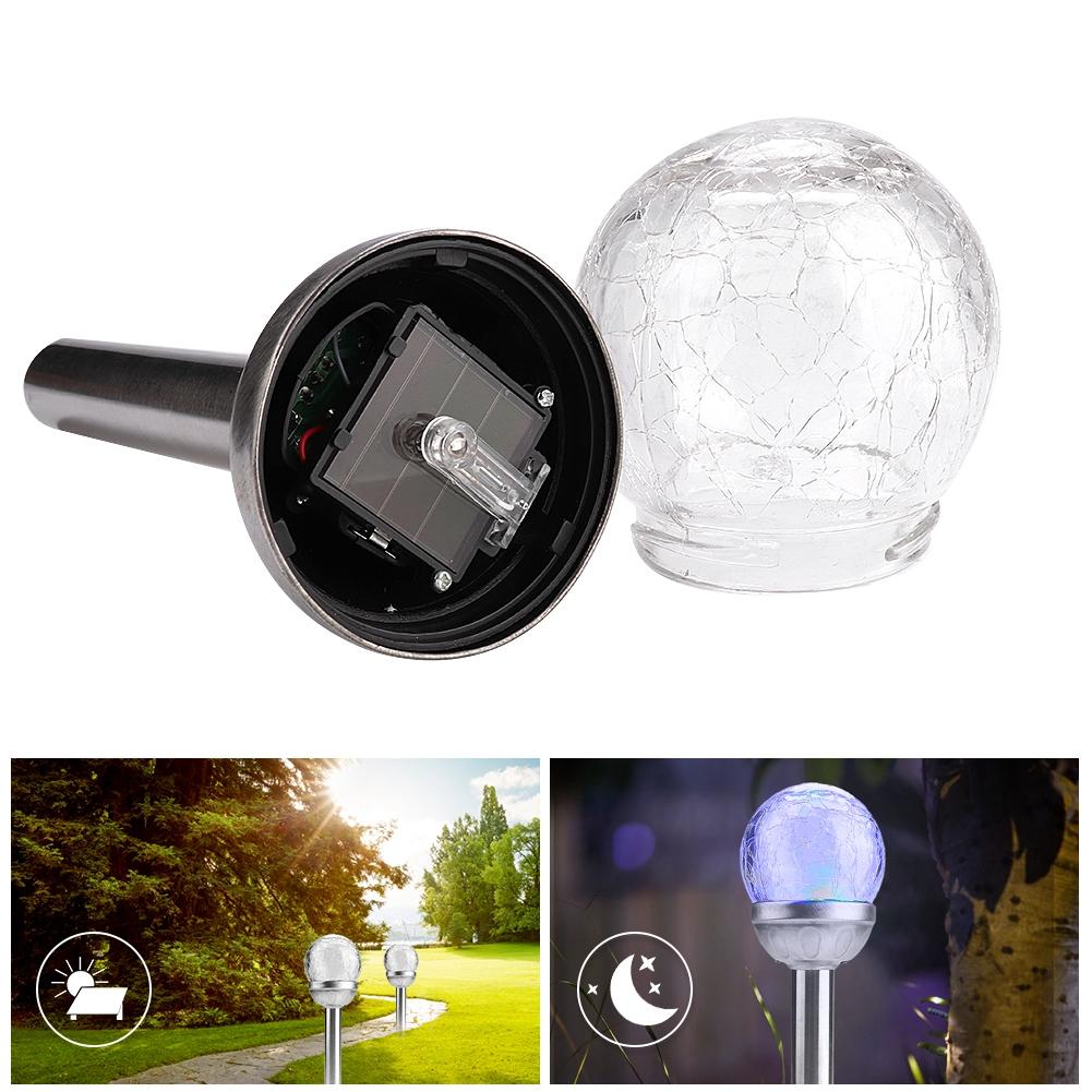 

2Pcs Waterproof Led Solar Powered Garden Lamp Courtyard Stake Crackle Round Ball Lights