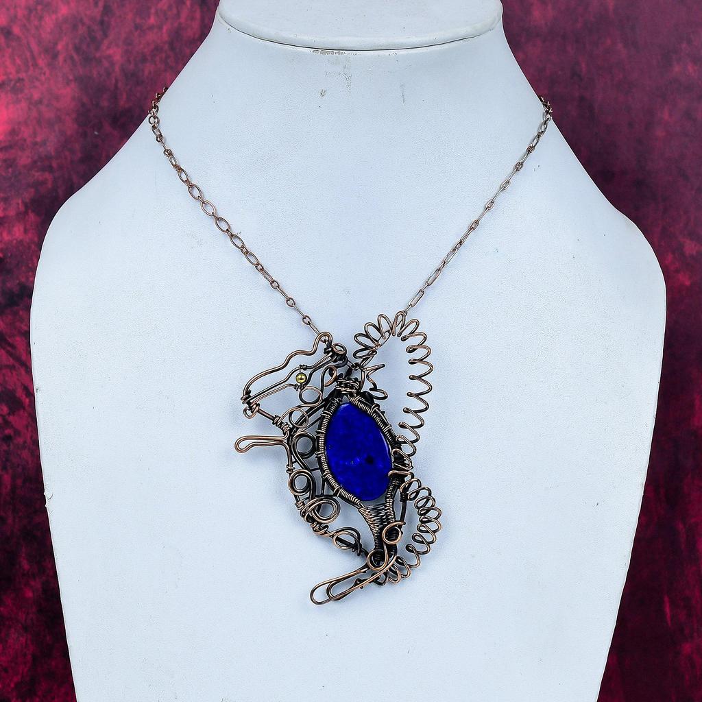 Lapis Lazuli Pendant Copper Wire Wrapped Rabbit Pendant Gemstone Handmade Jewelry