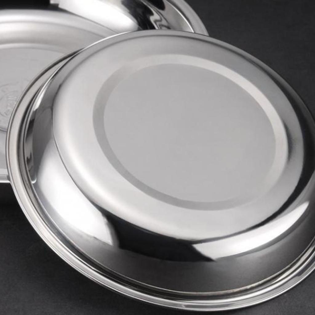 Metal Dinner Plates 304 Stainless Steel Round Camping Plates Thickened Soup Plate Tableware Tool S (16cm)