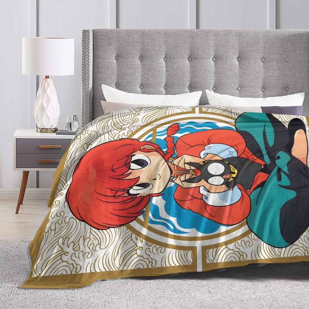 Anime Ranma And P-chan Blanket Flannel Print  Multi-function Warm Throw Blanket for Bedding Car Rug Piece