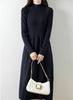 Yino Knit Midi Long High Slim Everyday Women's Dress, Sleeves, Flared, Waist, Fit, Stretchy, Slimming, Figure-Flattering, Warm, Cute, Stylish, Wear,
