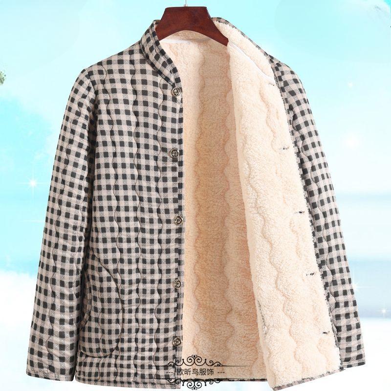 Women's Autumn Winter Lamb Wool Cotton Padded Coat for Mothers Warm Fleece-Lined Thickened Middle-Aged Women's Cotton Jacket Small Padded Outerwear
