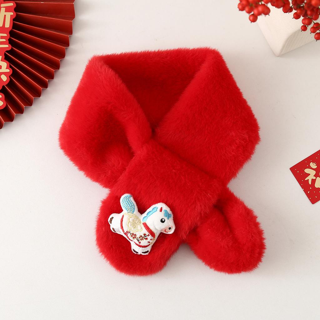 Autumn Winter Children's Scarf Chinese Style Zodiac Animals Red Scarf Cartoon Pony Plush Neck Warm Scarves New Year Gift