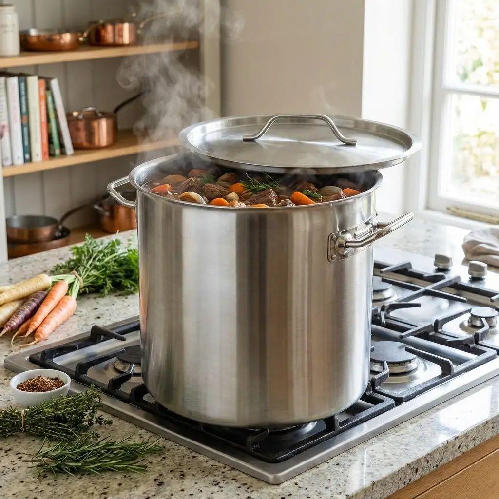 22L Stainless Steel Pot Large 30.5 Cm With Cooking Lid Silver