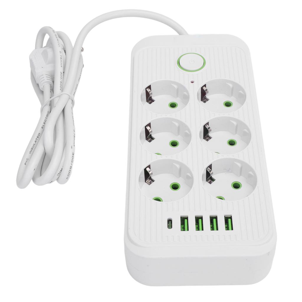 6 Way Power Strip with 4 USB and 1 Type C Port Europn Standard Power Socket with 2 Meter Cable