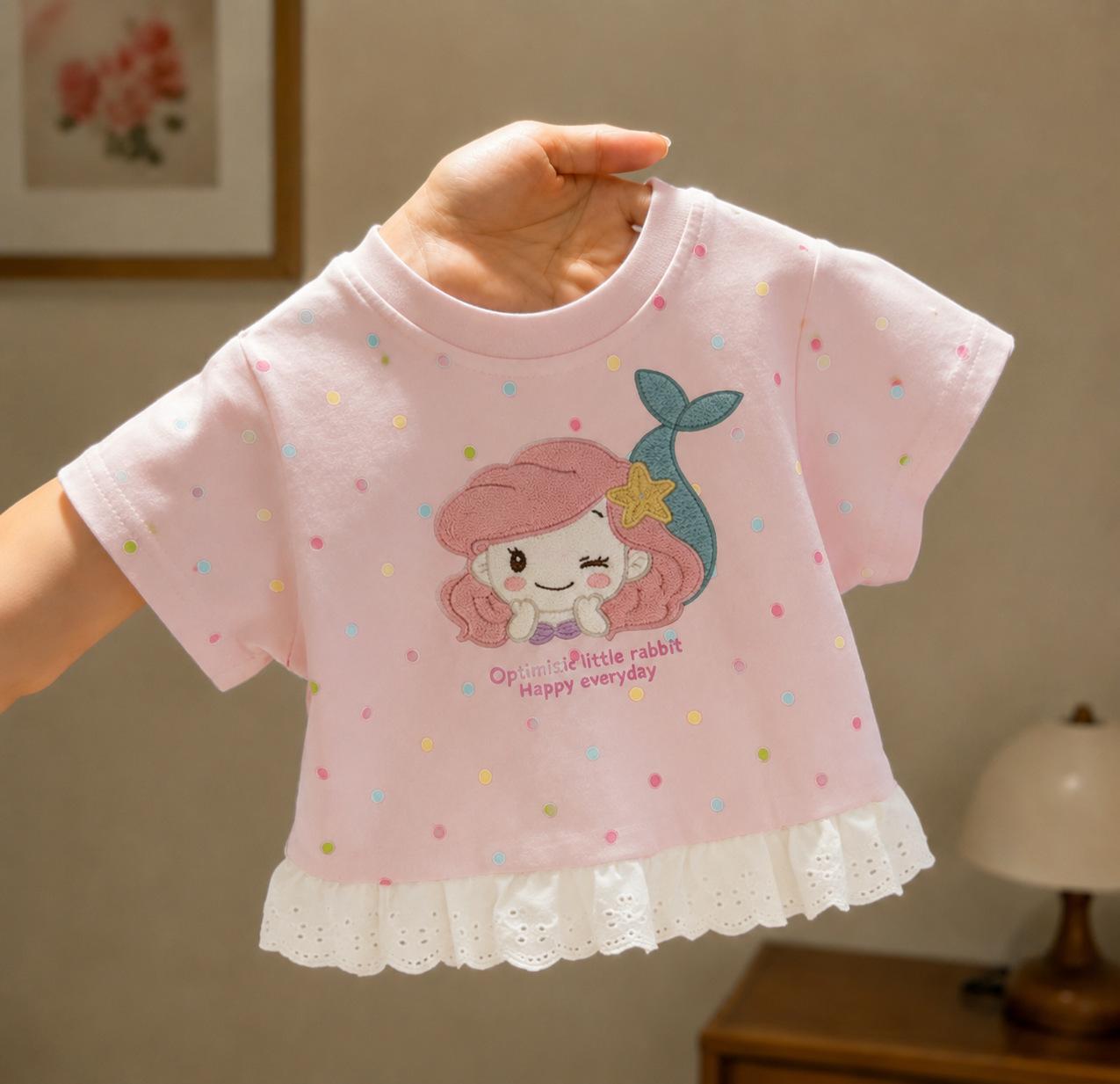 Cute Girls Mermaid Princess Polka Dot Short Sleeve T Shirt Summer Baby Top 90