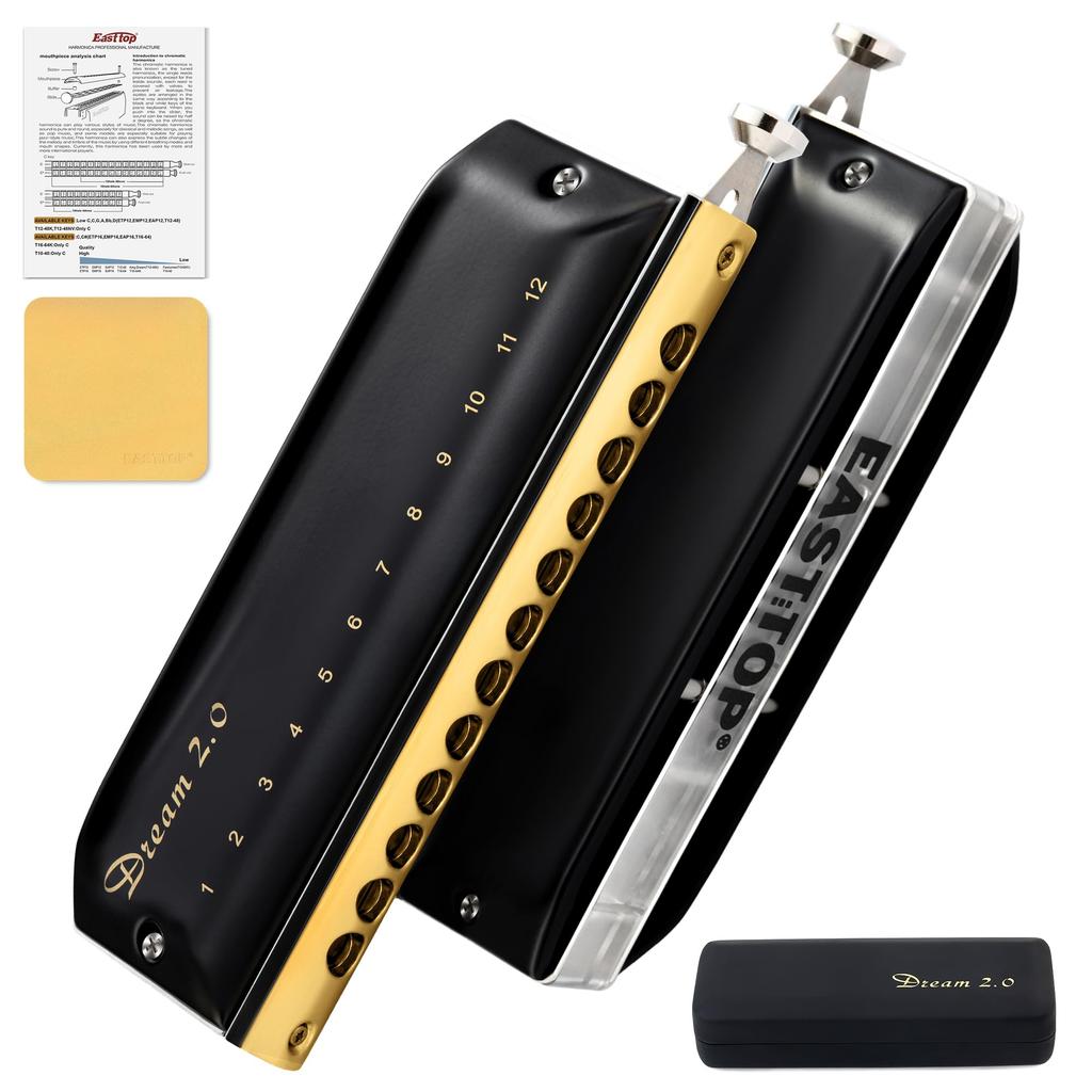 East top Harmonica Chromatic Harmonica 12 Holes 48 Notes C Chromatic Harmonica Harmonica for Adults and Professionals, Black