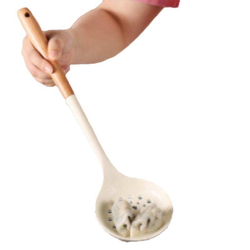 High-Temp Resistant Silicone Spatula Set: Non-Stick Pan Safe, Wooden Handle, Slotted Skimmer, Stand-Up Rice Spoon.