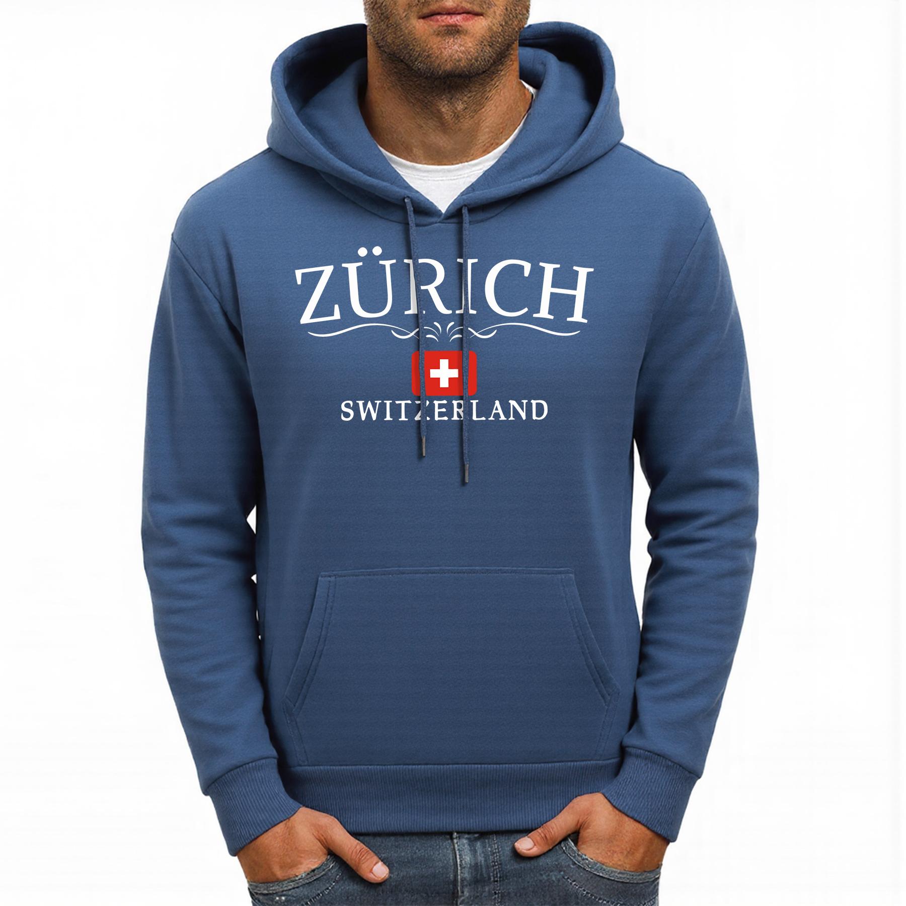 

Zürich Switzerland Flag Printing Hoodies Men Hip Hop Fleece Hoody Pocket Comfortable Male Pullovers Autumn Loose Man Clothes L