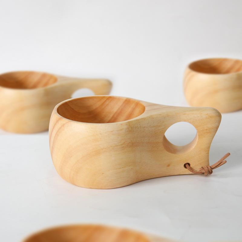 Non-Toxic Hand Carved Solid Lotus Wood Cup Kuksa Finnish Tableware With Handgrip Travel Wine Beer Cups For Bar Kitchen Gadgets