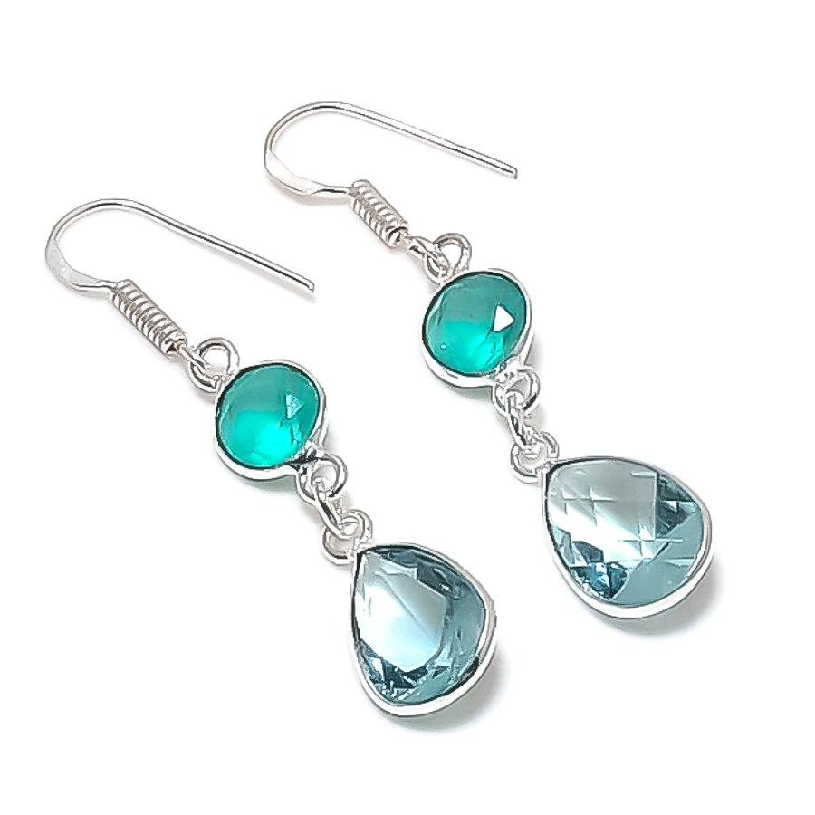 Natural Swiss Blue Topaz Gemstone 925 Sterling Silver Earring 1.97" j0r46