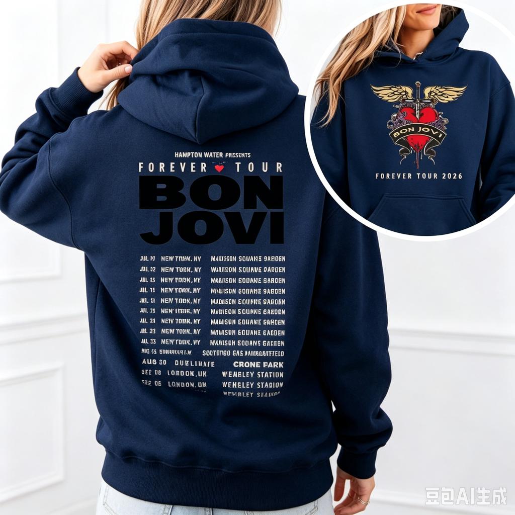 Bon Jovi Forever Tour Mikina Oboustranná Datumy Koncertů Mikina Pánská Dámská Streetwear Oversized Fleecová Teplá Mikina Tepláková souprava Dámské Pánské Oblečení