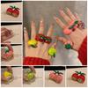 Unique Strawberry Drip Oil Ring Lemon Dripping Oil Painting Ring Korean Style Cherry Fruit Enamel Ring Gift