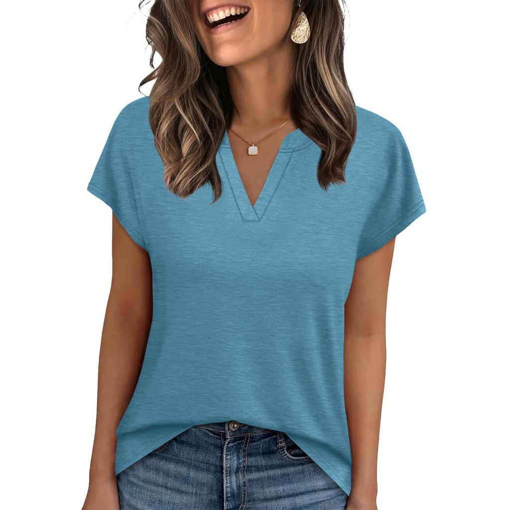 Women's Fashion V-Neck Loose-Fit Short-Sleeve T-Shirt Casual Top