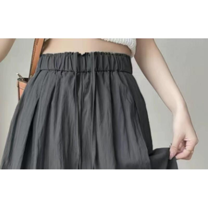 

Women s Summer Lightweight Ice-Silk High-Waisted Loose-Fit Casual Wide-Leg Shorts: Solid-Color Drawstring Shorts with a Cooling Effect XL сірий колір