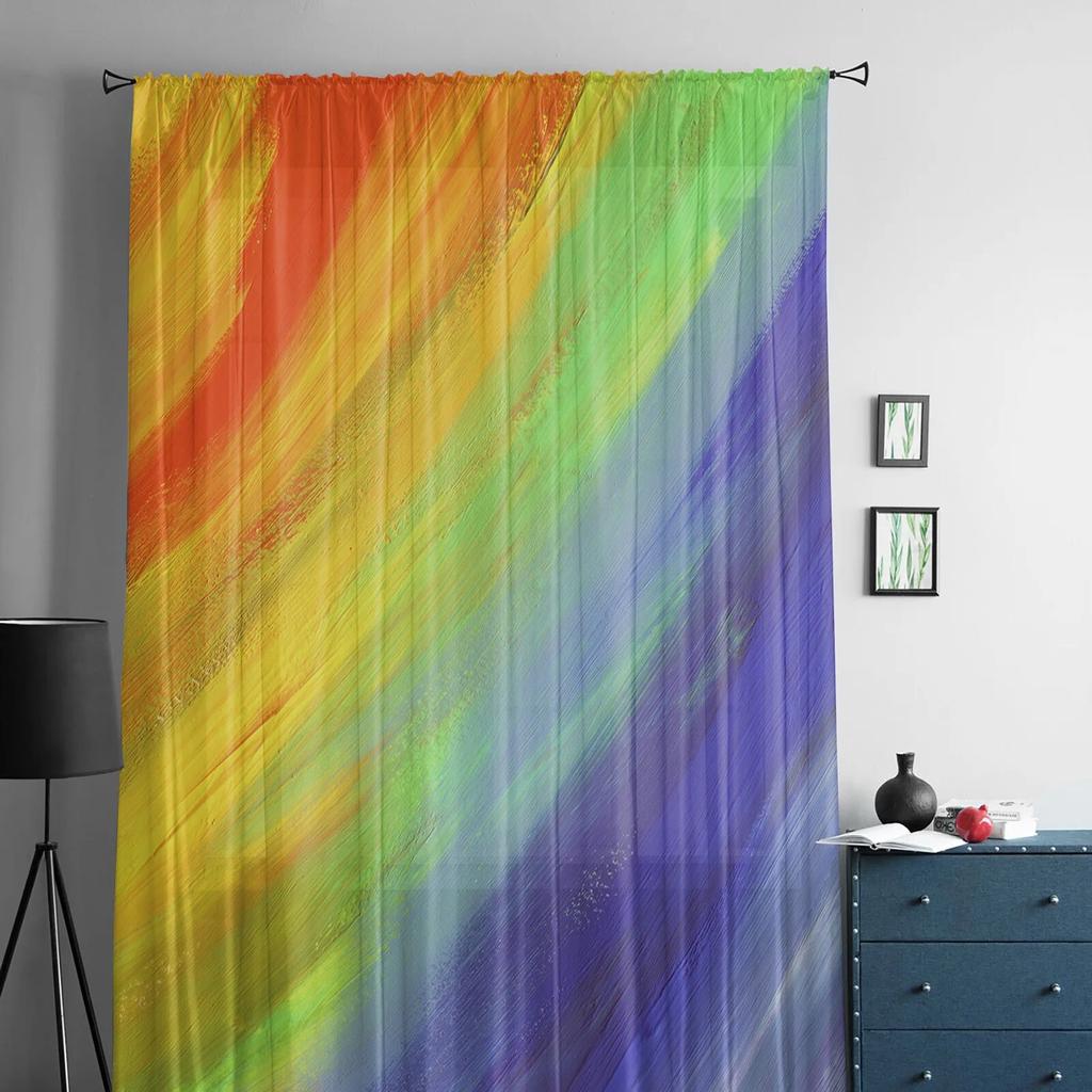 Gradient Watercolor Oil Painting Window Tulle Curtains for Living Room Bedroom Hotel Luxury Decoration Sheer