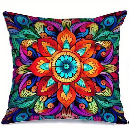 Home Decor Colorful Mandala Pattern Digital Printed Pillow Covers Pattern Cushion Cover Suitable for Sofa Bedroom Car Pillow
