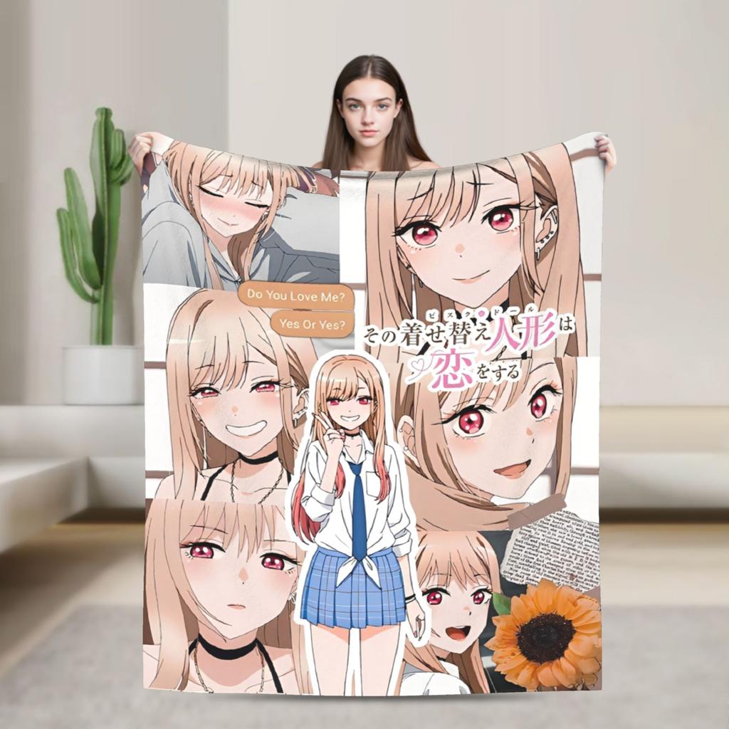 Kitagawa Marin My Dress-Up Darling Blankets Anime Flannel Funny Breathable Throw Blankets Bedding Lounge Spring/Autumn Office