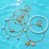 Ocean Style Five-Layer Anklet Set, Gold Starfish and Shell Pendants with Faux Pearl Beaded Anklets, Beach Vacation Accessories