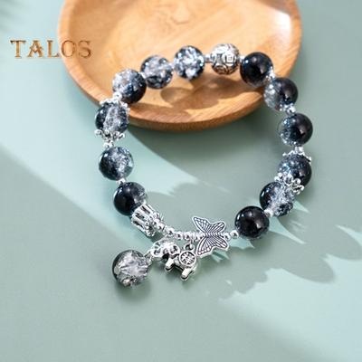 Bracciale da Donna con Cordino Elastico Colore Degradé Perline Smaltate Ciondolo Farfalla Elefante Regalo di Compleanno per Migliore Amica Gioiello da Polso