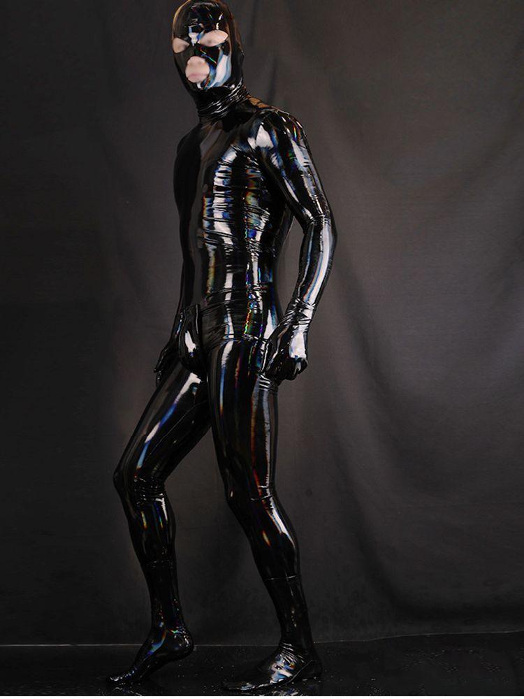 M-4Xl Laser Shiny Faux Pu Leather Bodysuit Wet Look Pvc Catsuit Mens Cosplay Zentai Outfit Tight Leotard Conjoined Jumpsuit Body